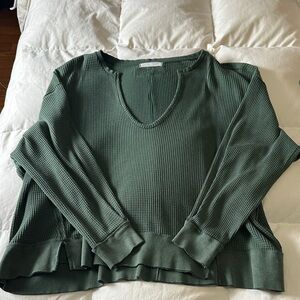 FREE PEOPLE Green Ribbed Knit Sweater